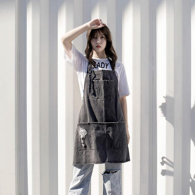 Coffee Tea For Garden - Japanese Washed Cotton Denim Aprons, Enlarged