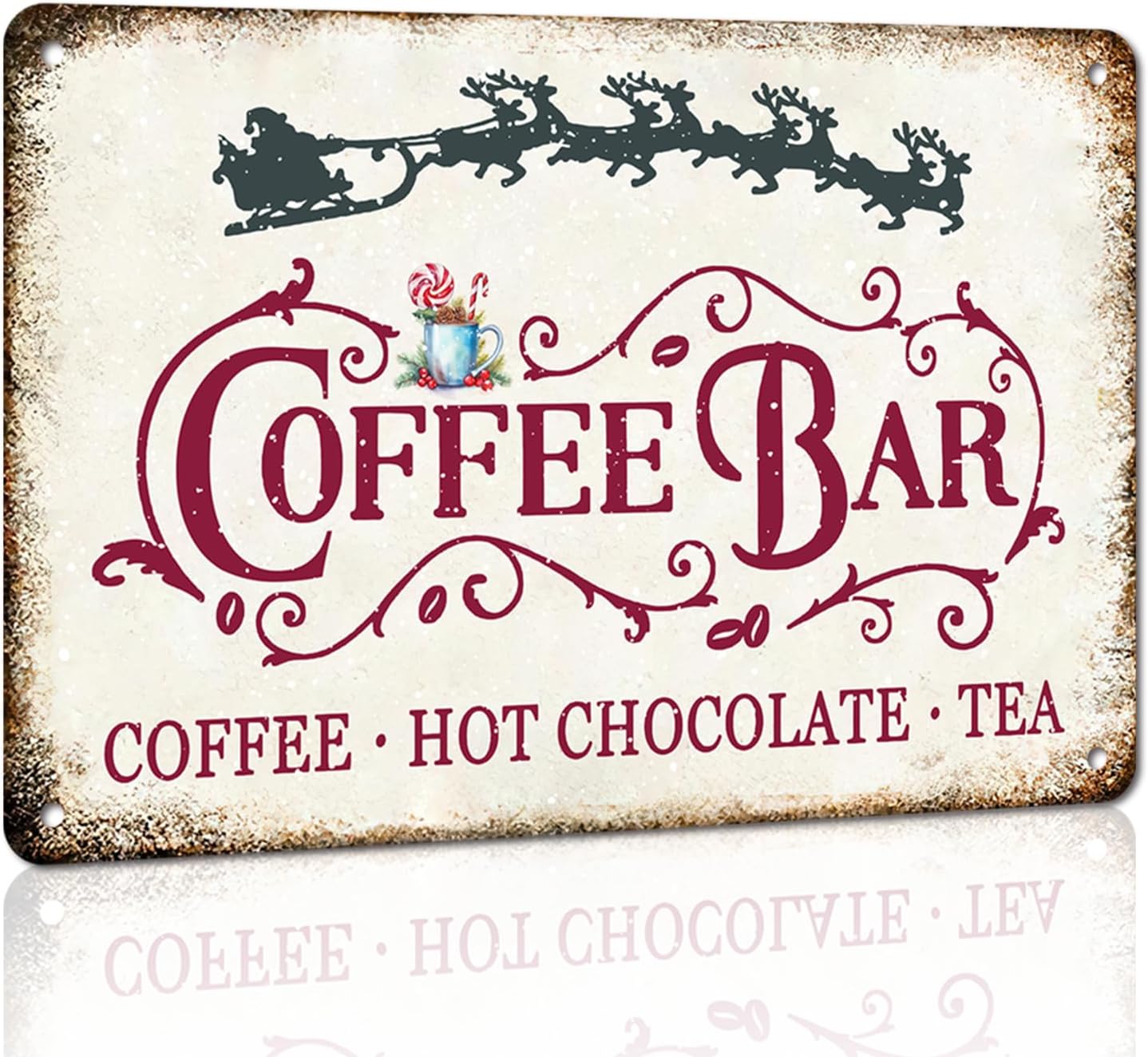 Coffee Tea Chocolate - Vintage Christmas Coffee Bar Sign Hot