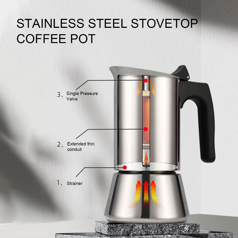 Coffee Tea Chocolate - Stainless Steel Moka Pot Large Capacity
