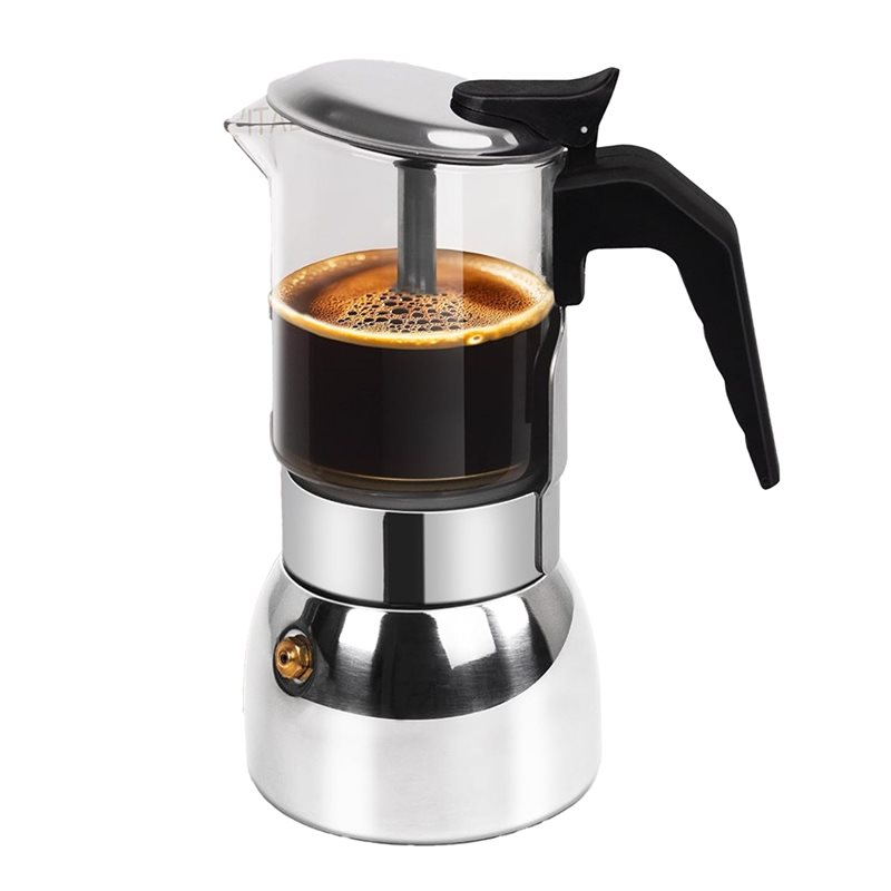 Coffee Tea Chocolate - ABUI-Clear Glass 4 Cup Moka Pot