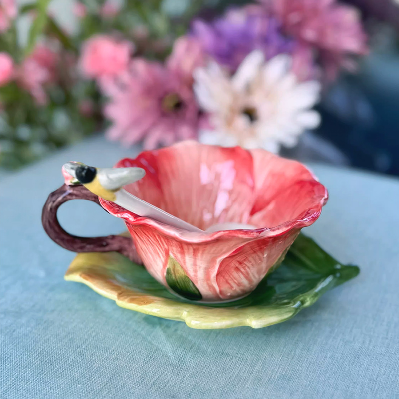 Coffee Tea Or - Ceramic Flower Coffee Cup with Saucer