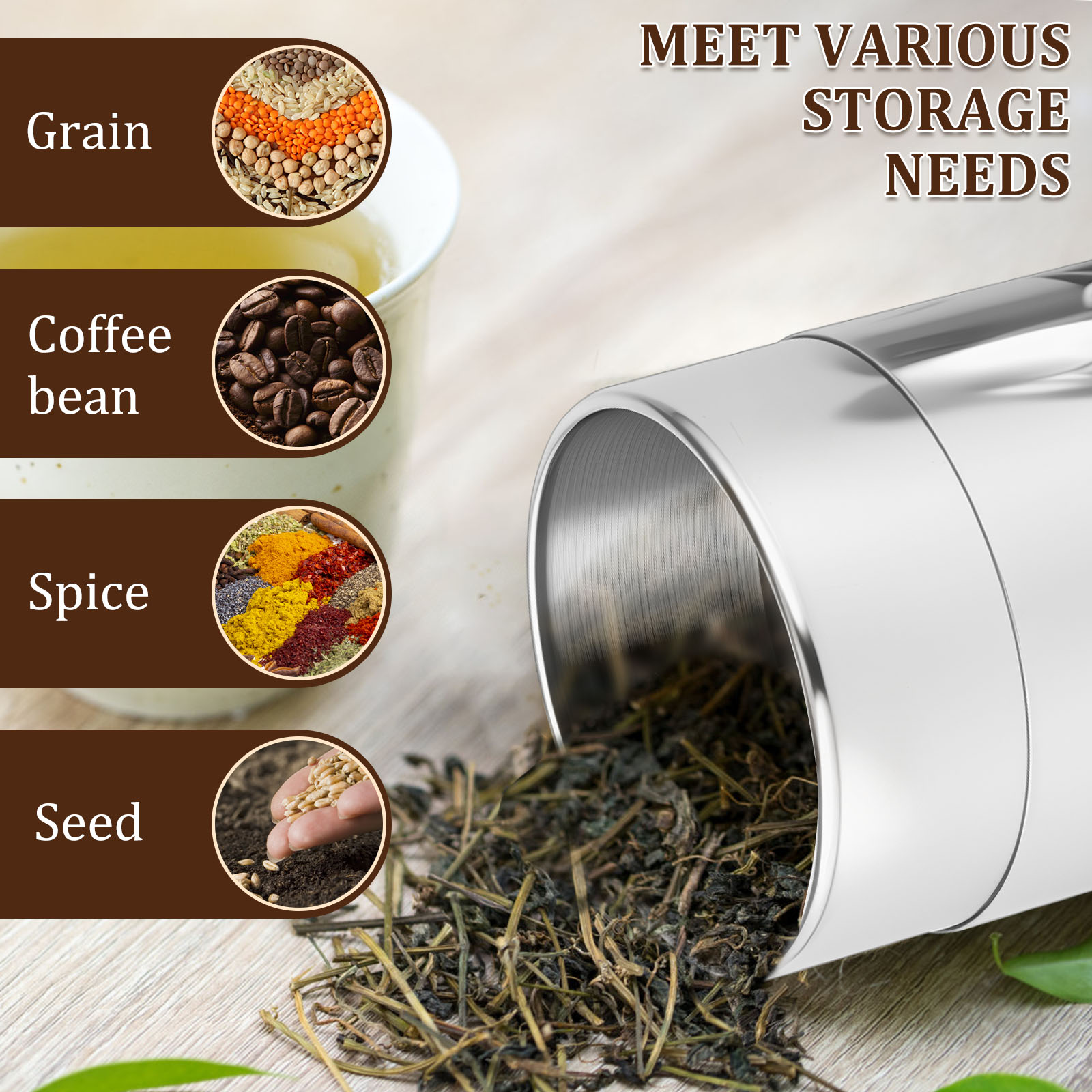 Stainless Steel Tea Leaf Tins  - đánh giá và giá Coffee Tea Leaf And Bean