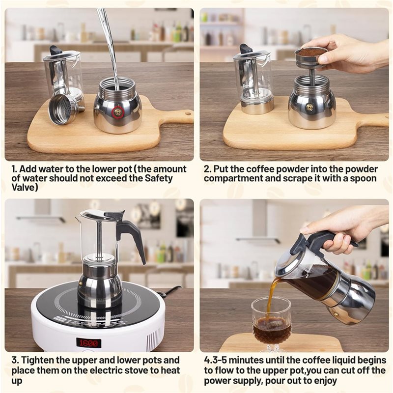 ABUI-Clear Glass 4 Cup Moka Po - đánh giá và giá Coffee Tea Chocolate